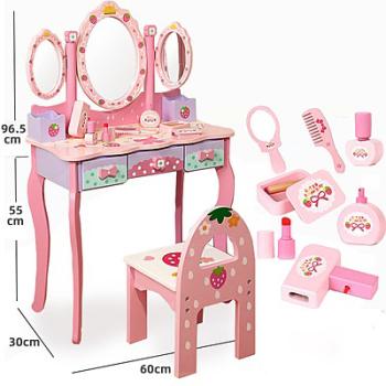 360Home Rosa Erdbeer Kinderschminktisch Kinderfrisiertisch mit Drei Spiegeln L